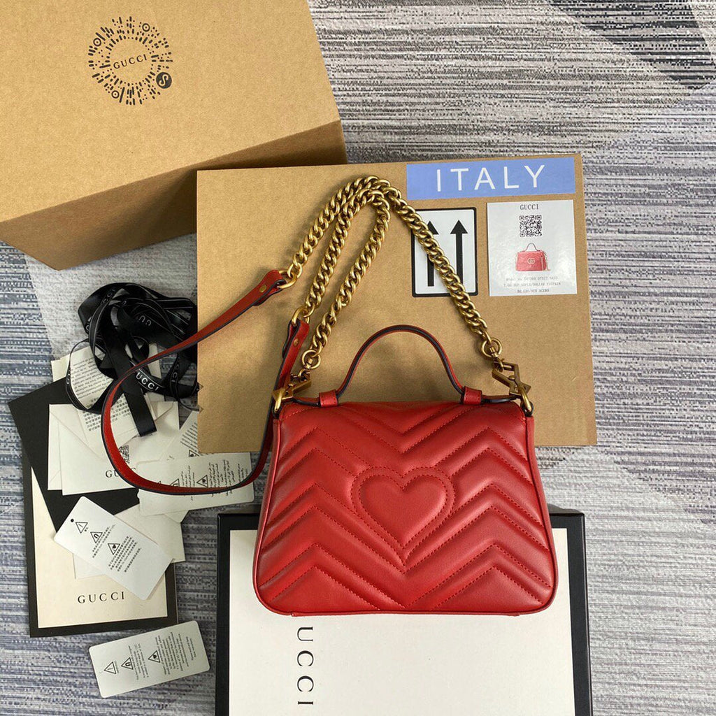Gucci a€?47260 GG Marmont Mini Top Handle Bag Red - luxibagsmall