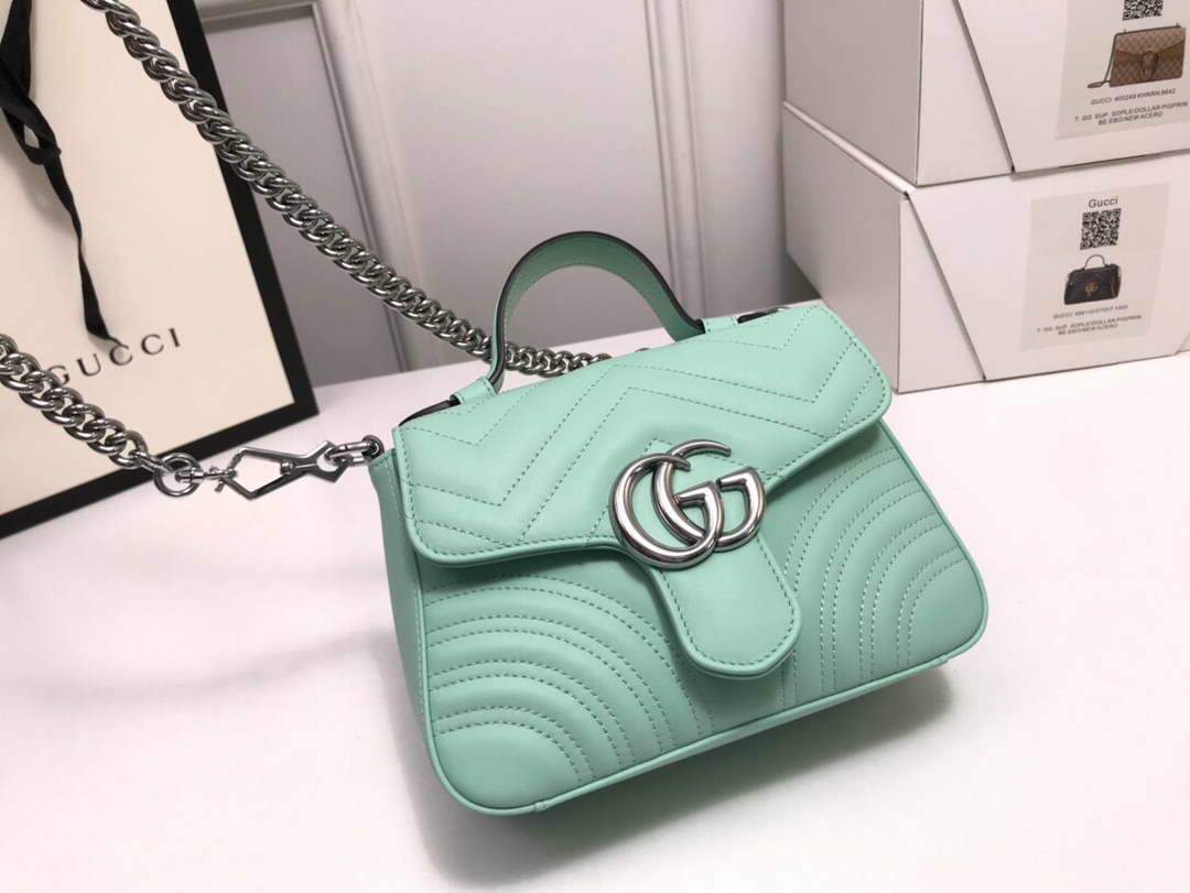 Gucci a€?47260 GG Marmont Mini Top Handle Bag Green - luxibagsmall