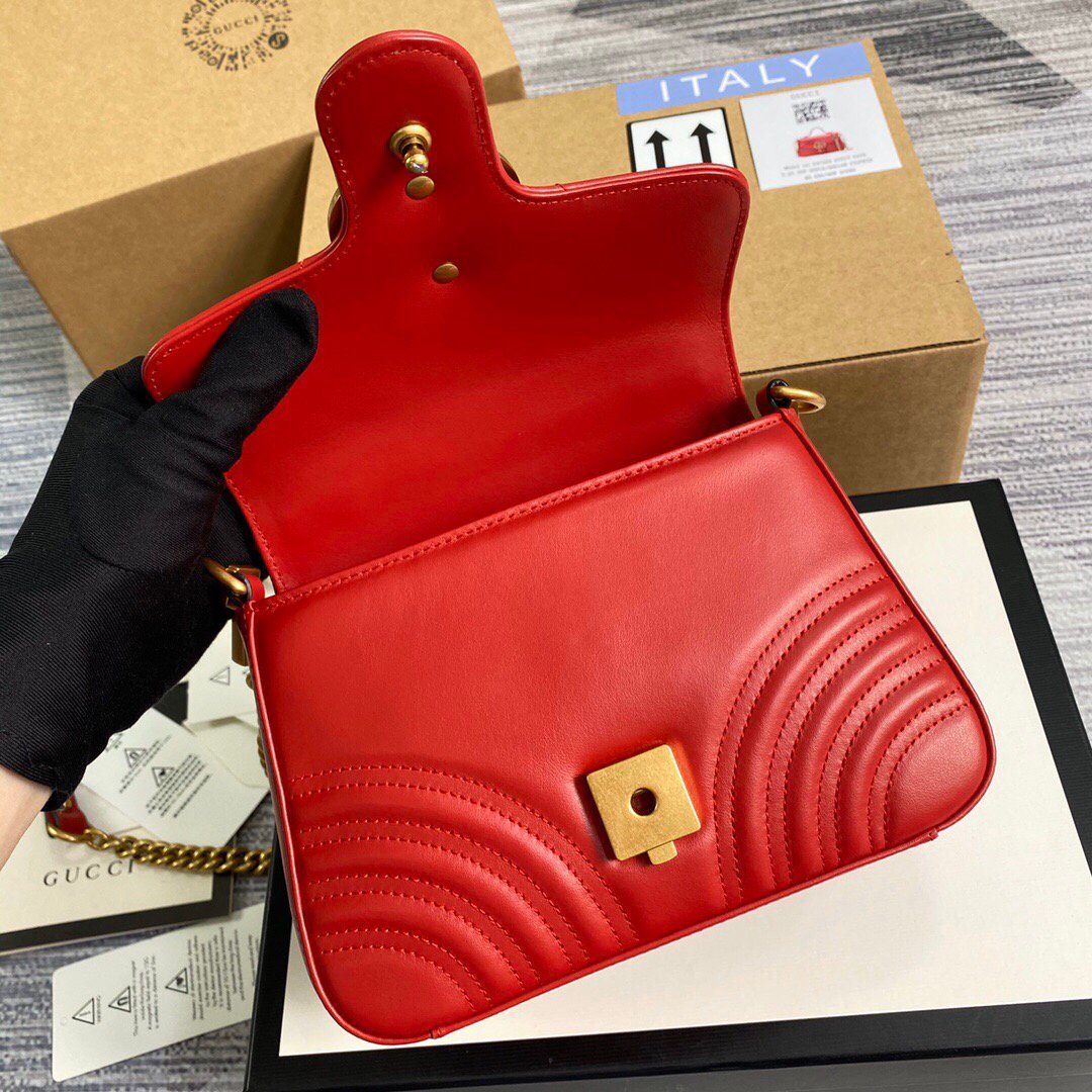 Gucci a€?47260 GG Marmont Mini Top Handle Bag Red - luxibagsmall