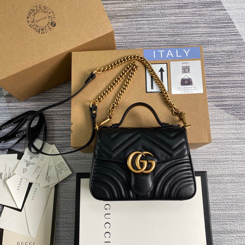 Gucci a€?47260 GG Marmont Mini Top Handle Bag Black - luxibagsmall