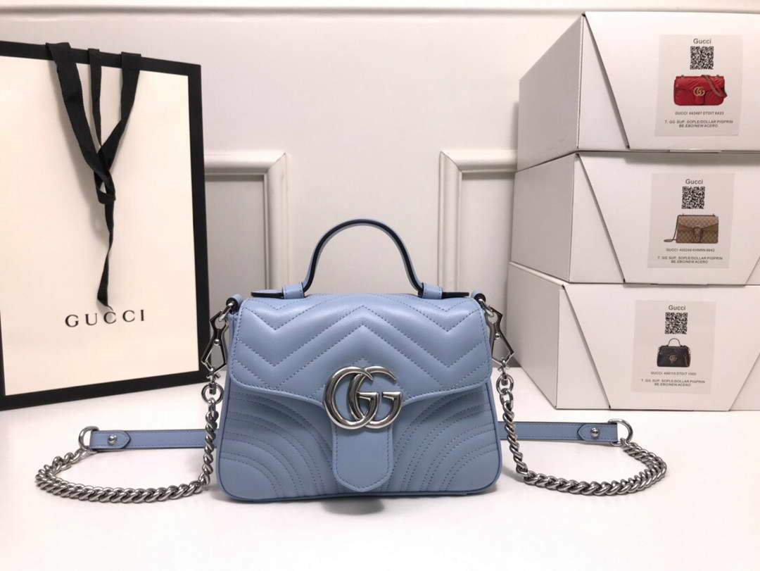 Gucci a€?47260 GG Marmont Mini Top Handle Bag Blue - luxibagsmall
