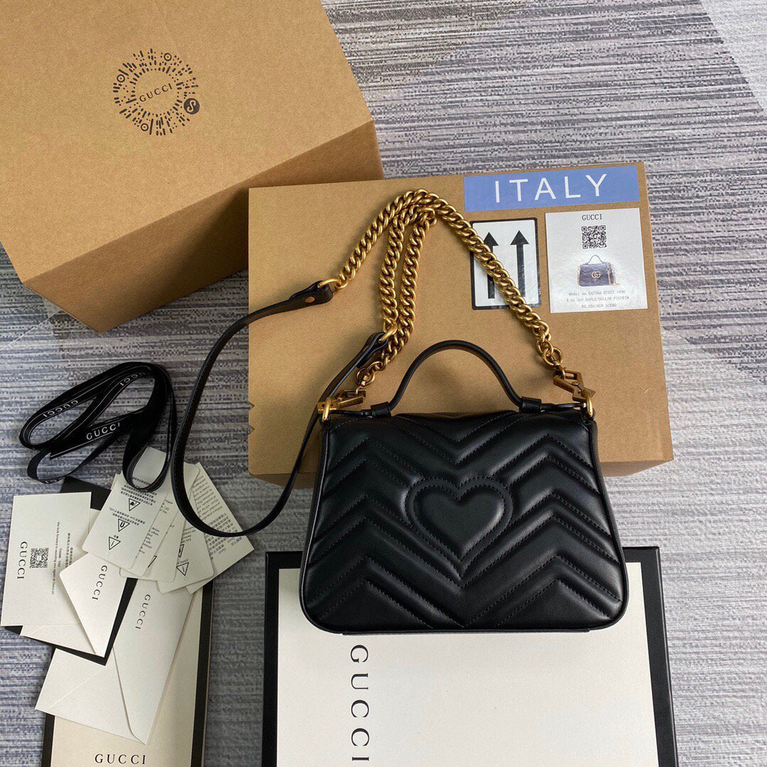 Gucci a€?47260 GG Marmont Mini Top Handle Bag Black - luxibagsmall