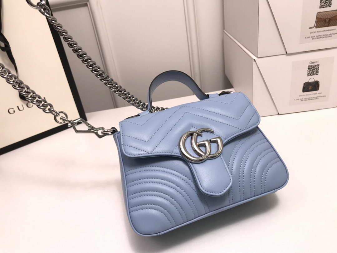 Gucci a€?47260 GG Marmont Mini Top Handle Bag Blue - luxibagsmall
