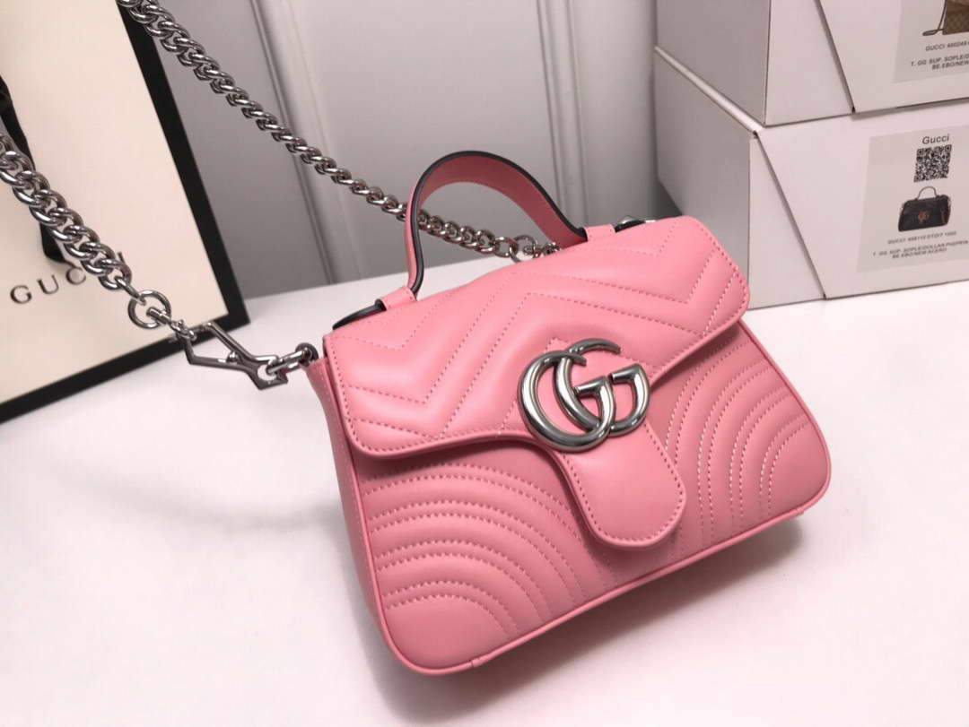 Gucci a€?47260 GG Marmont Mini Top Handle Bag Pink - luxibagsmall