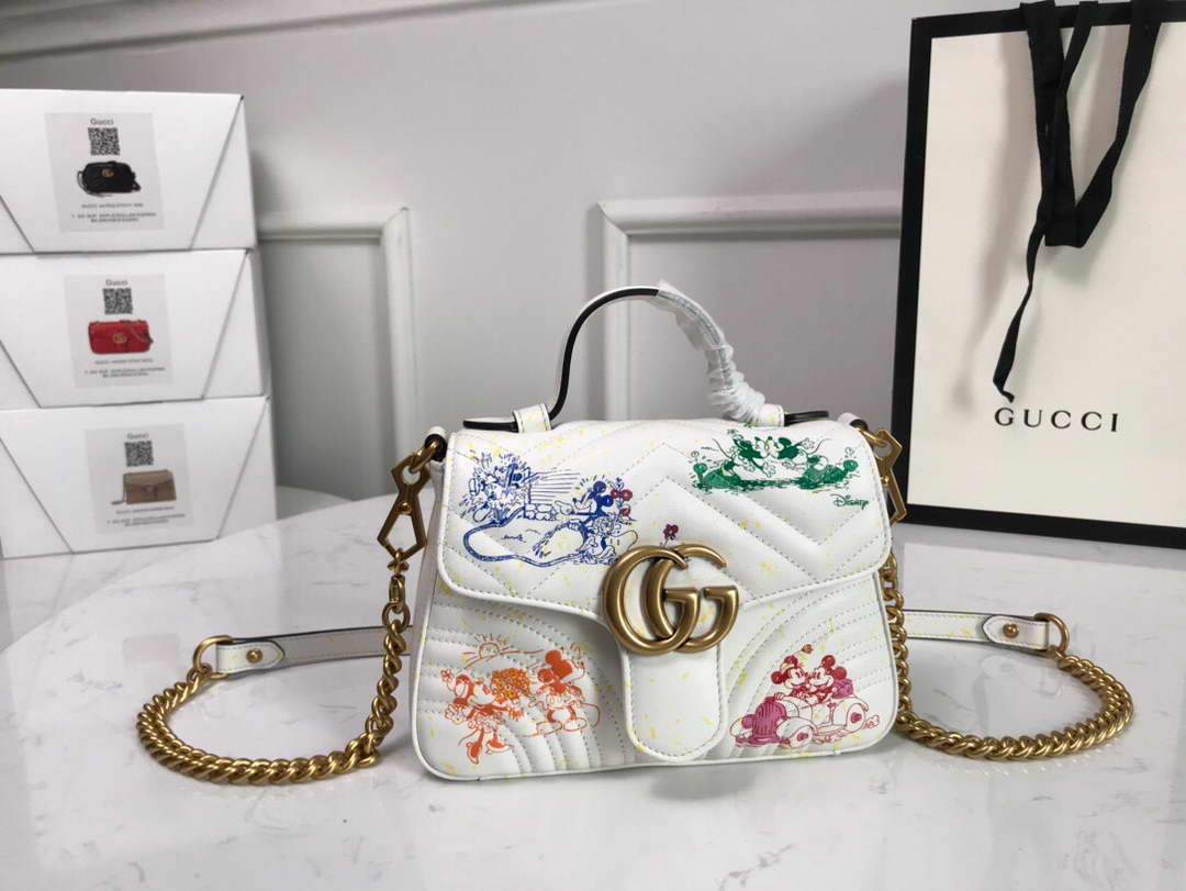 Gucci a€?47260 GG Marmont Mini Top Handle Bag White and printer - luxibagsmall