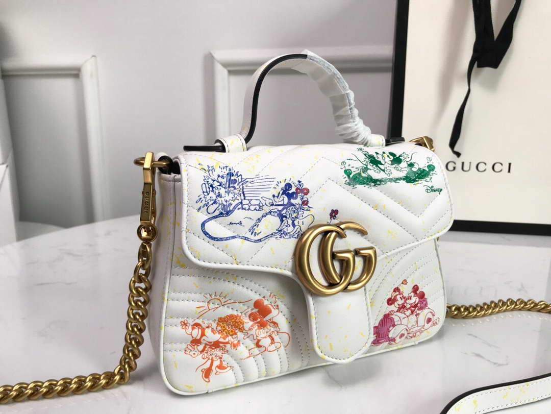 Gucci a€?47260 GG Marmont Mini Top Handle Bag White and printer - luxibagsmall