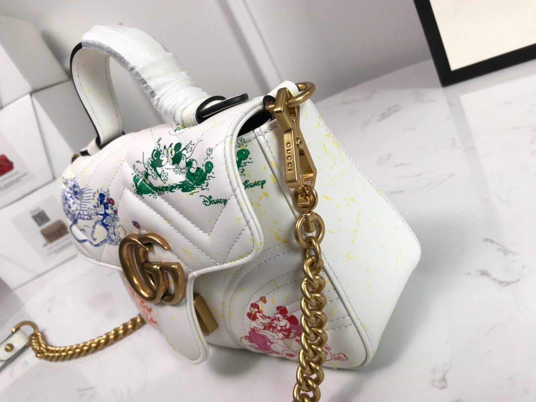 Gucci a€?47260 GG Marmont Mini Top Handle Bag White and printer - luxibagsmall