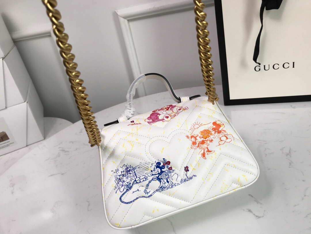 Gucci a€?47260 GG Marmont Mini Top Handle Bag White and printer - luxibagsmall