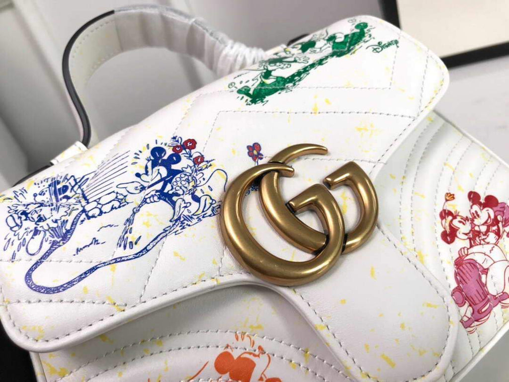 Gucci a€?47260 GG Marmont Mini Top Handle Bag White and printer - luxibagsmall