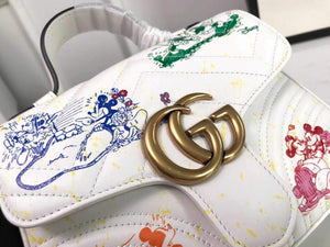 Gucci a€?47260 GG Marmont Mini Top Handle Bag White and printer - luxibagsmall
