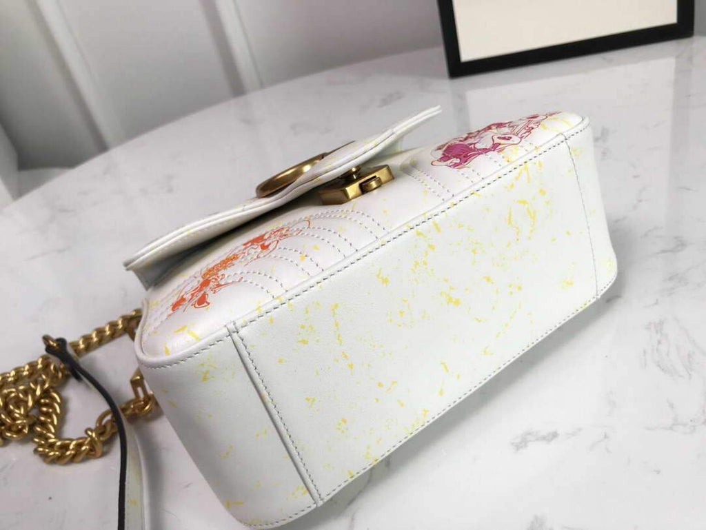 Gucci a€?47260 GG Marmont Mini Top Handle Bag White and printer - luxibagsmall