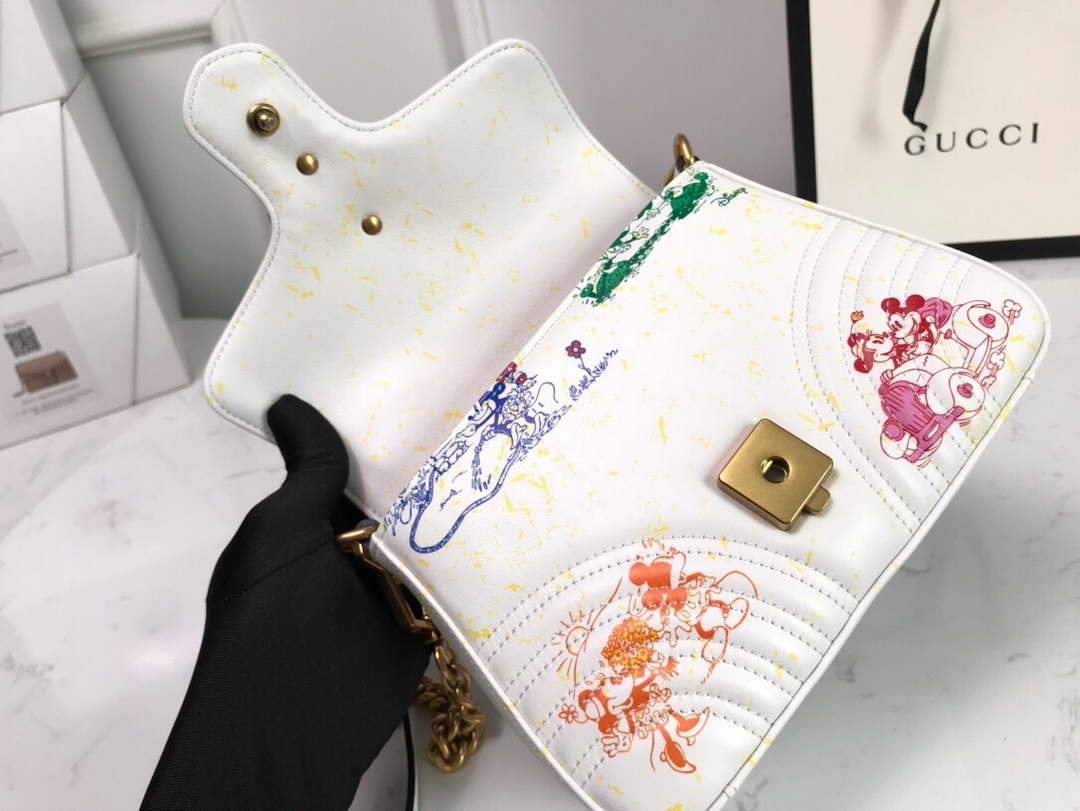 Gucci a€?47260 GG Marmont Mini Top Handle Bag White and printer - luxibagsmall