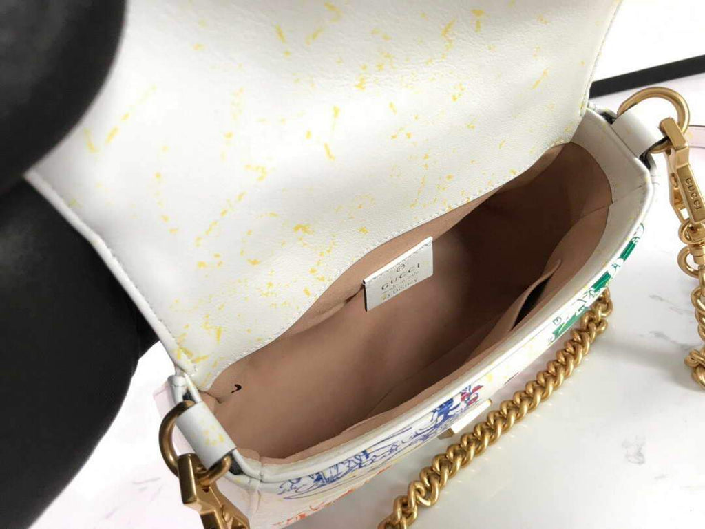 Gucci a€?47260 GG Marmont Mini Top Handle Bag White and printer - luxibagsmall