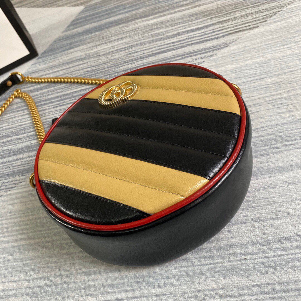 Gucci 550154 GG Marmont Mini Round Shoulder Bag Black Yellow