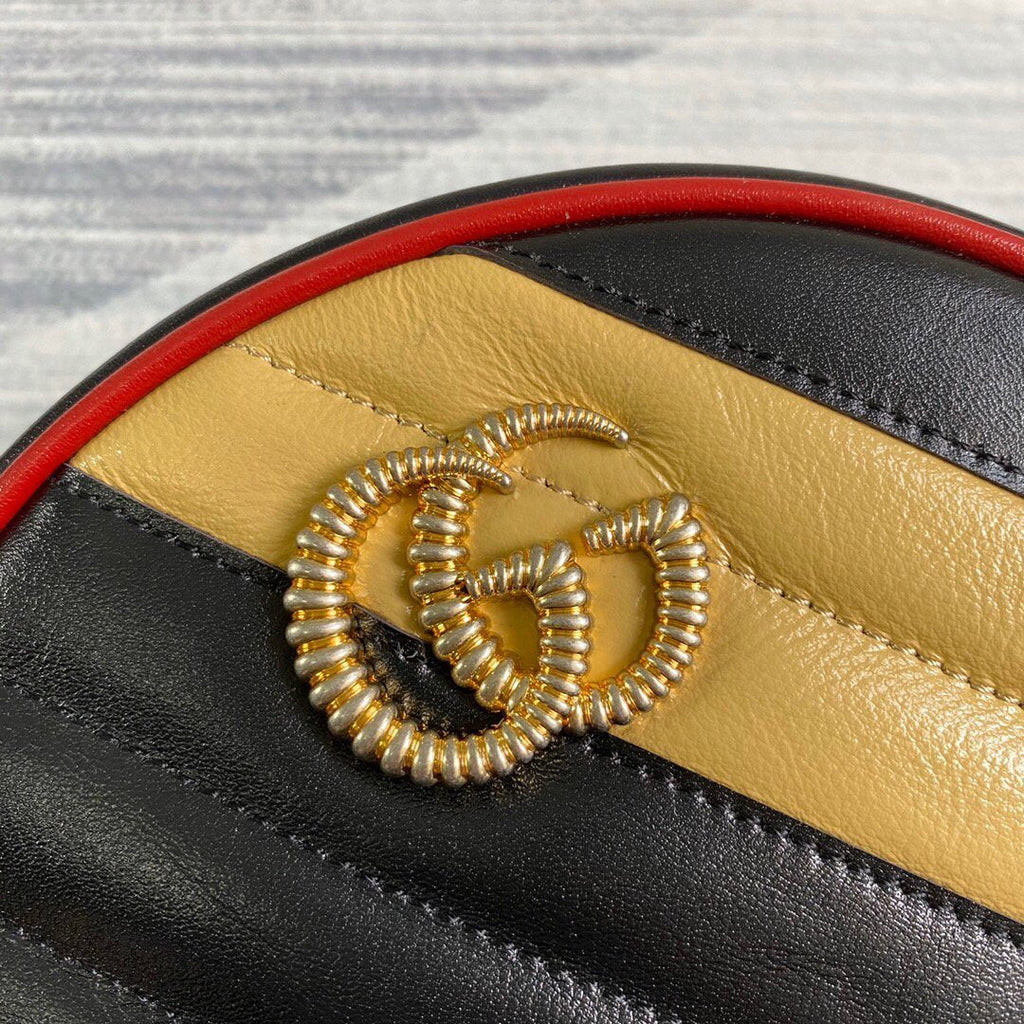 Gucci 550154 GG Marmont Mini Round Shoulder Bag Black Yellow