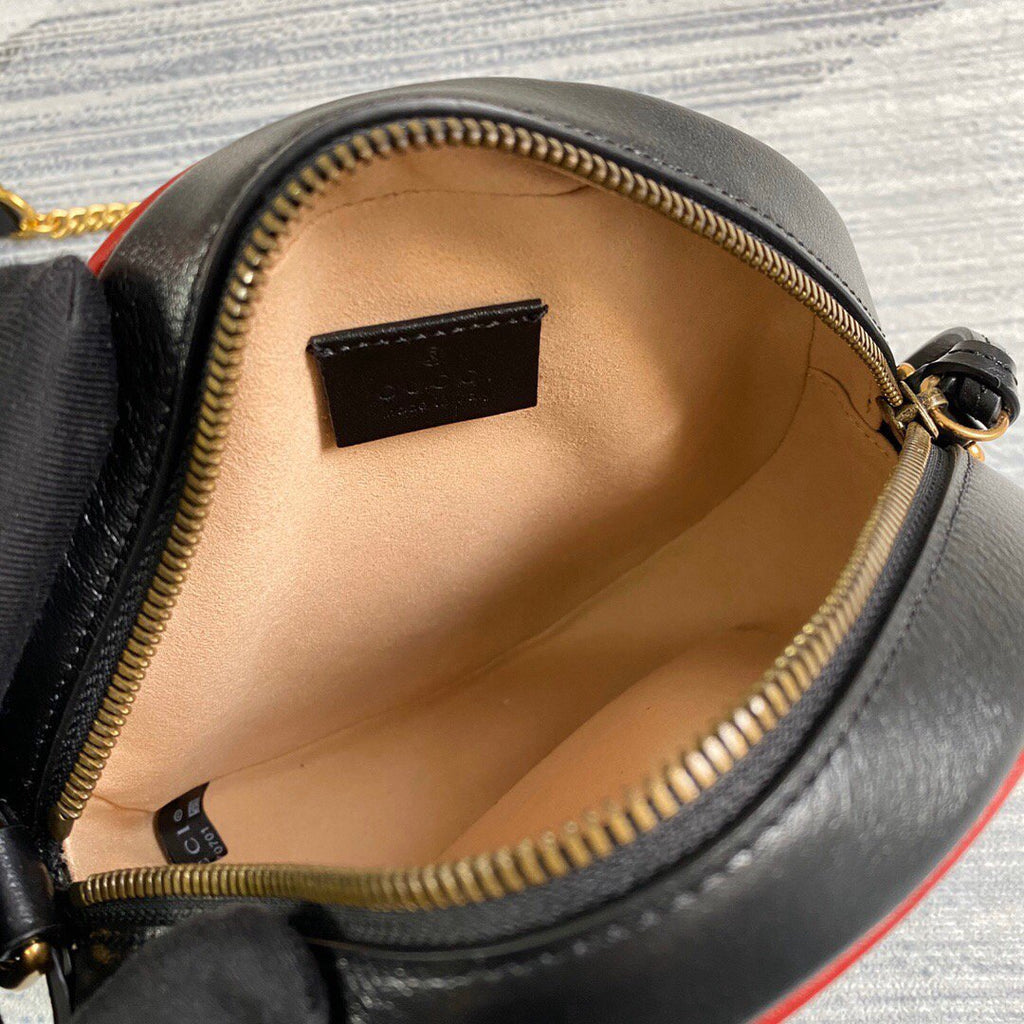 Gucci 550154 GG Marmont Mini Round Shoulder Bag Black Yellow