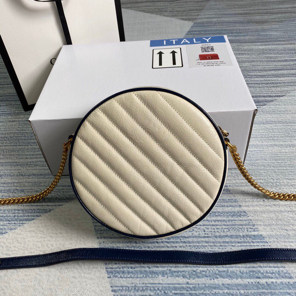 Gucci 550154 GG Marmont Mini Round Shoulder Bag White