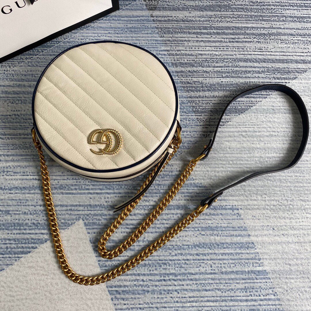Gucci 550154 GG Marmont Mini Round Shoulder Bag White