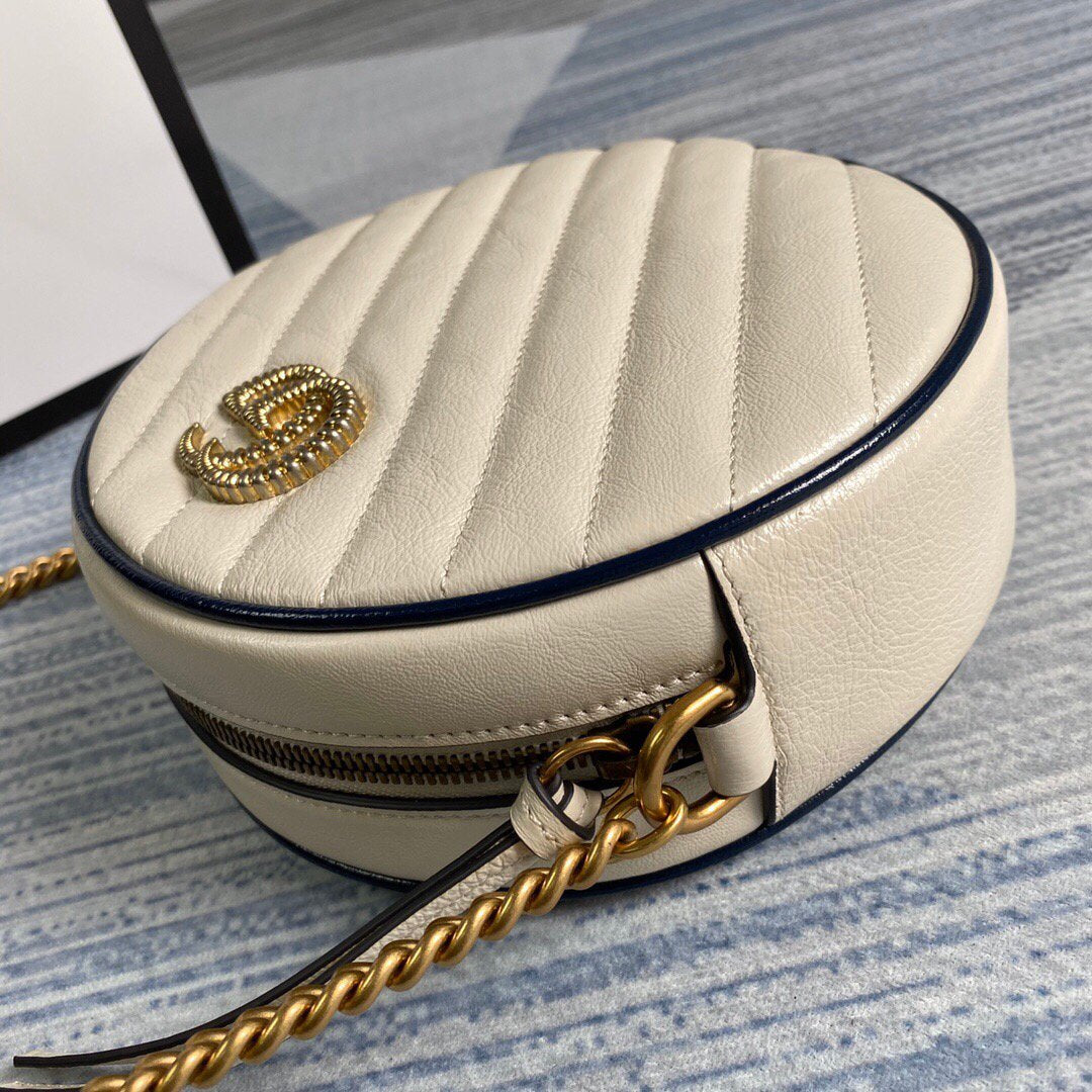Gucci 550154 GG Marmont Mini Round Shoulder Bag White