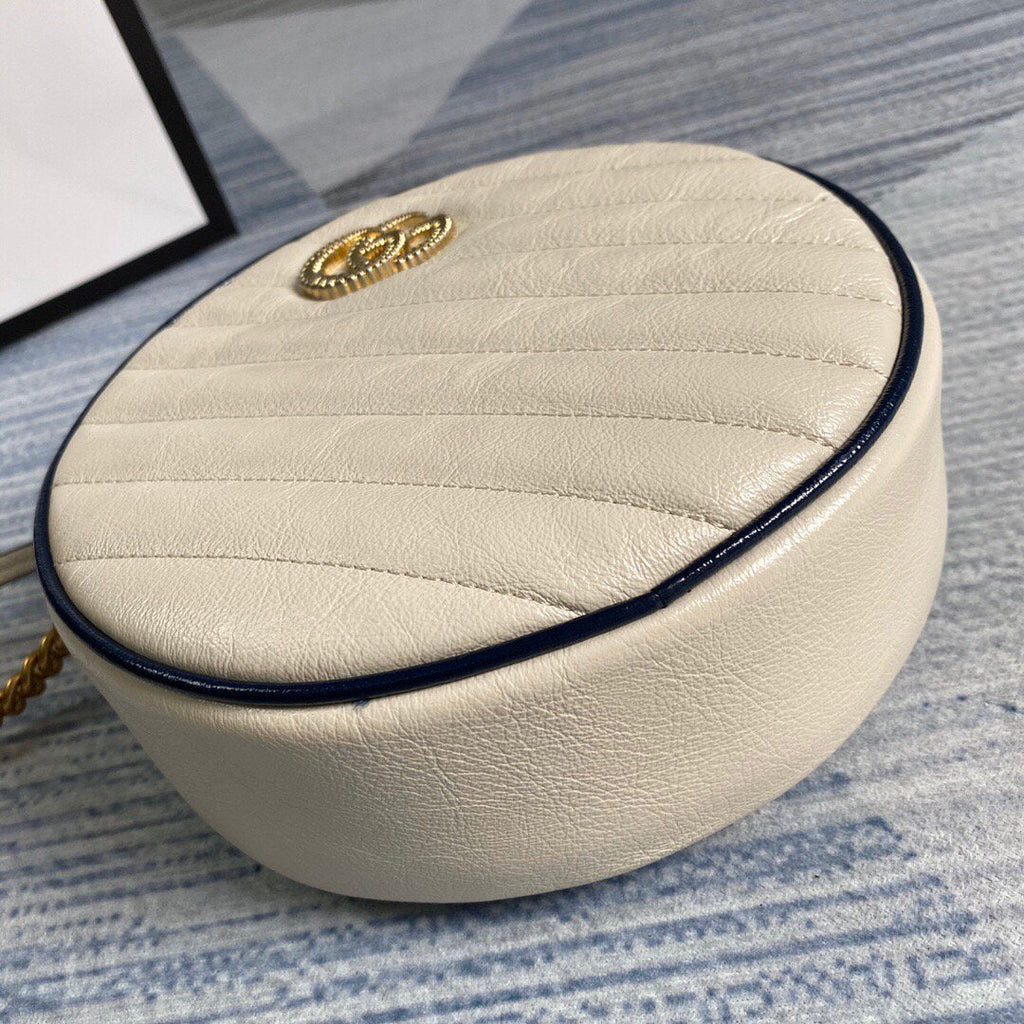 Gucci 550154 GG Marmont Mini Round Shoulder Bag White