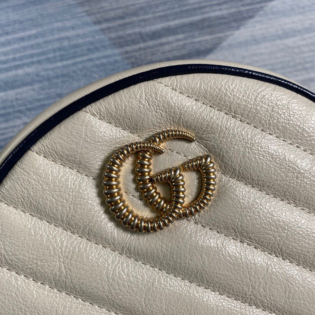 Gucci 550154 GG Marmont Mini Round Shoulder Bag White