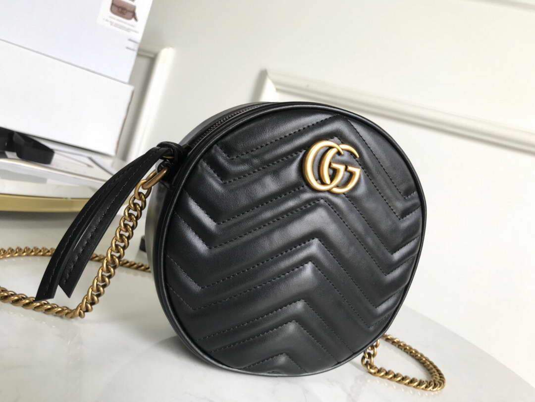 Gucci 550154 GG Marmont Mini Round Shoulder Bag Black