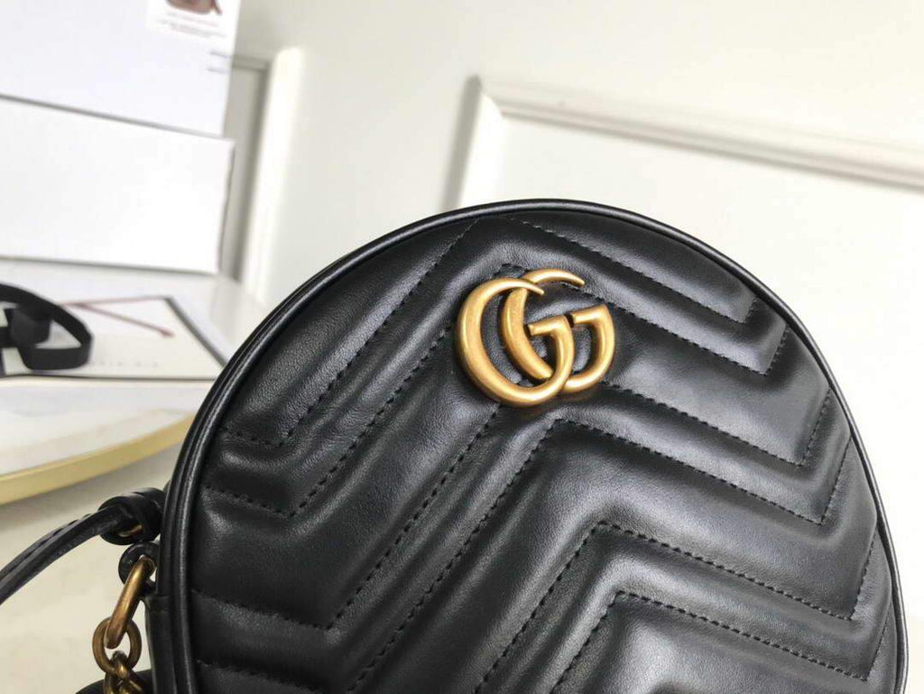 Gucci 550154 GG Marmont Mini Round Shoulder Bag Black