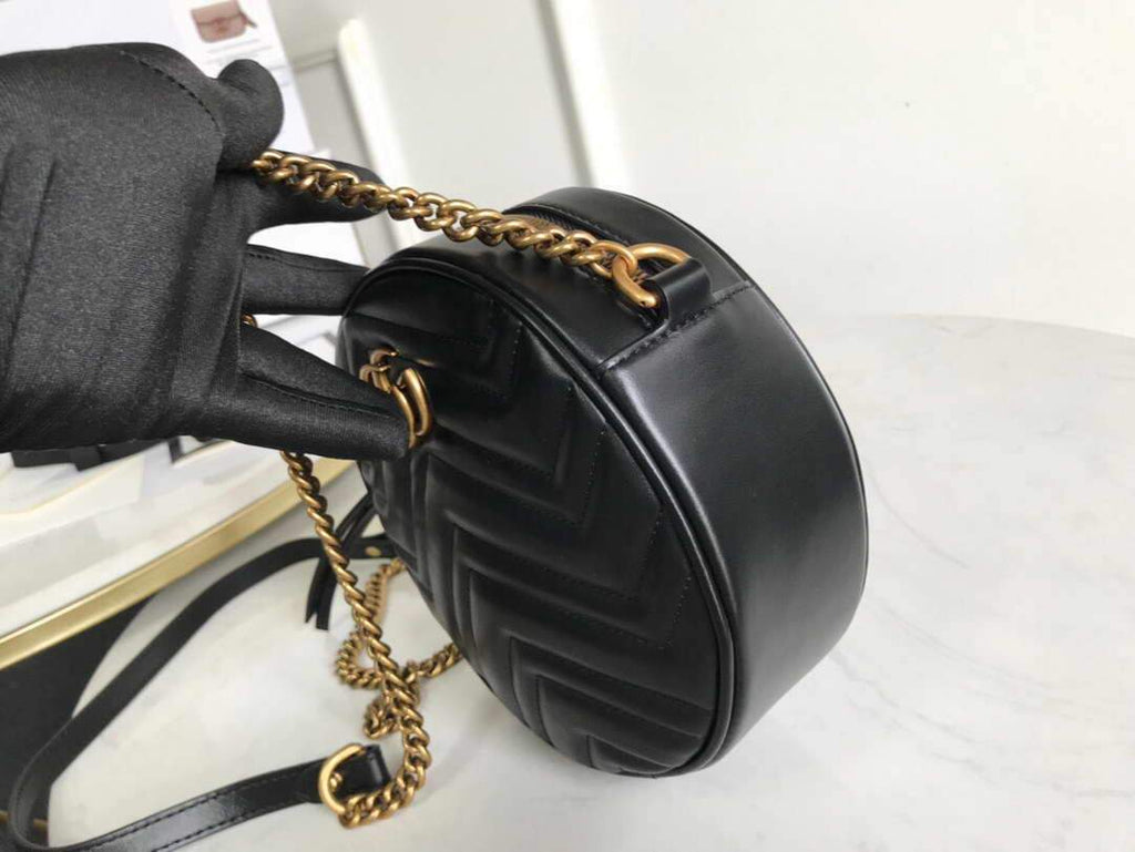 Gucci 550154 GG Marmont Mini Round Shoulder Bag Black