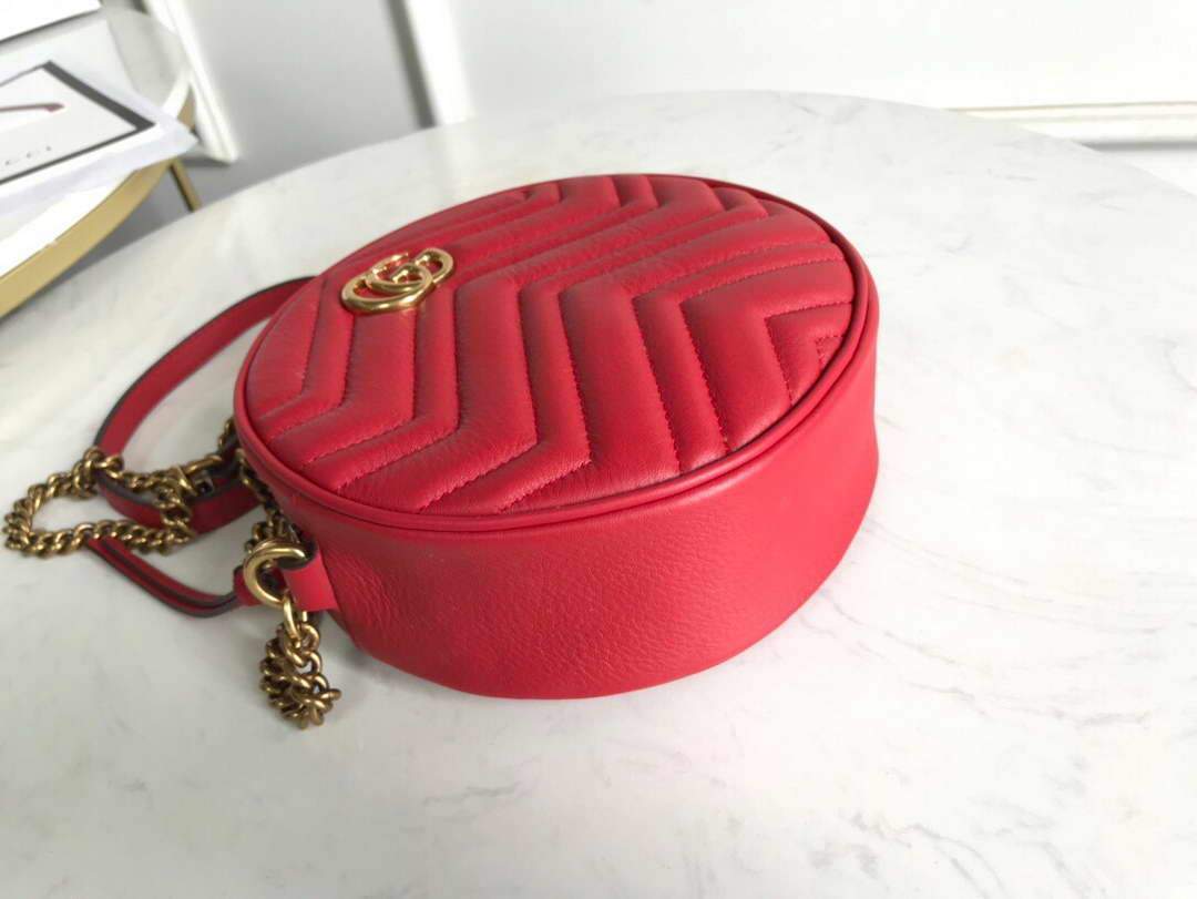 Gucci 550154 GG Marmont Mini Round Shoulder Bag Red