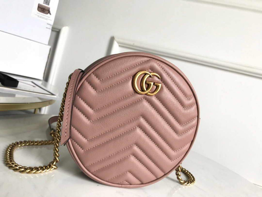 Gucci 550154 GG Marmont Mini Round Shoulder Bag Light Pink