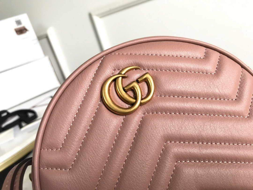 Gucci 550154 GG Marmont Mini Round Shoulder Bag Light Pink