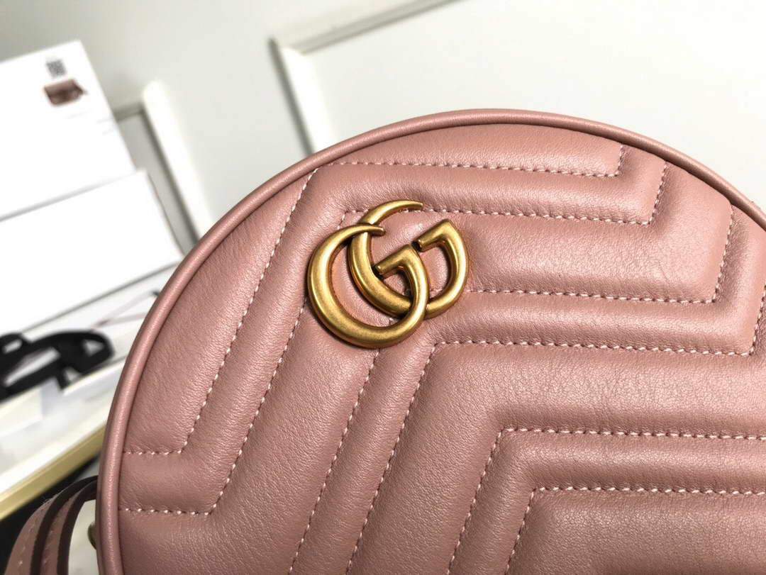 Gucci 550154 GG Marmont Mini Round Shoulder Bag Light Pink