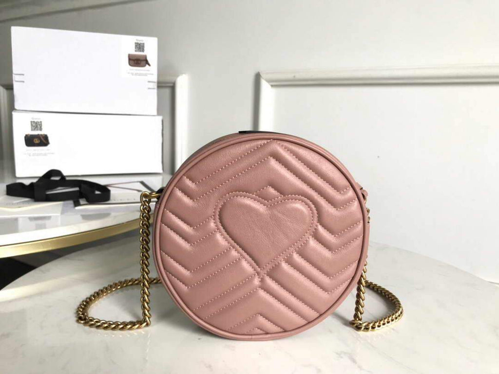 Gucci 550154 GG Marmont Mini Round Shoulder Bag Light Pink