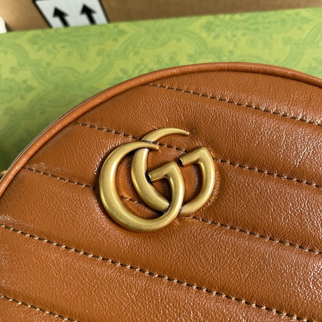 Gucci 550154 GG Marmont Mini Round Shoulder Bag Brown