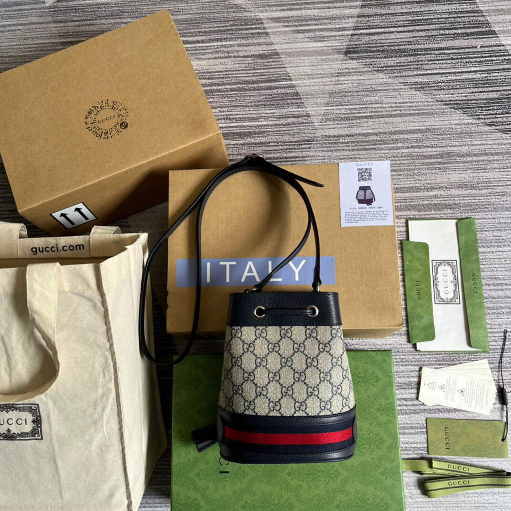 Gucci 550620 Ophidia Mini GG Bucket Bag Beige Blue