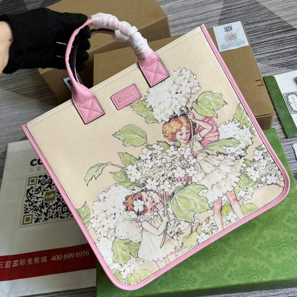 Gucci 550763 Children's Fairy Print Large Tote Bag Pink