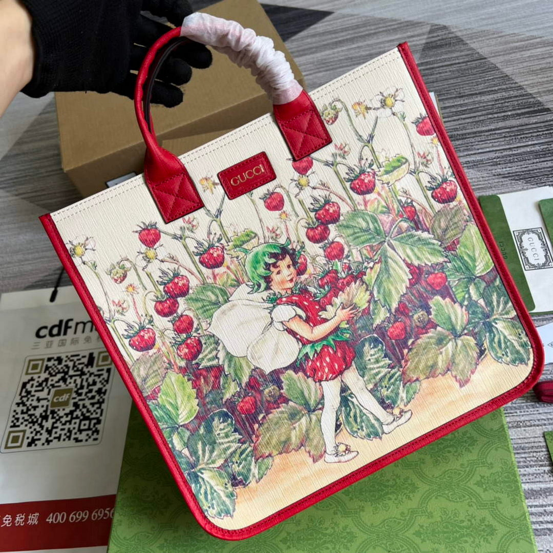 Gucci 550763 Children's Fairy Print Large Tote Bag Red