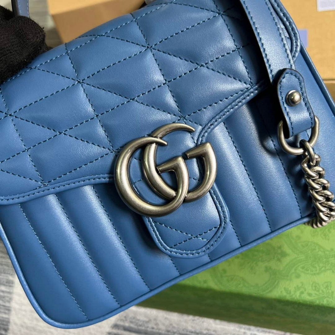 Gucci 583571 GG Marmont mini top handle bag Blue - Default Title - View 5