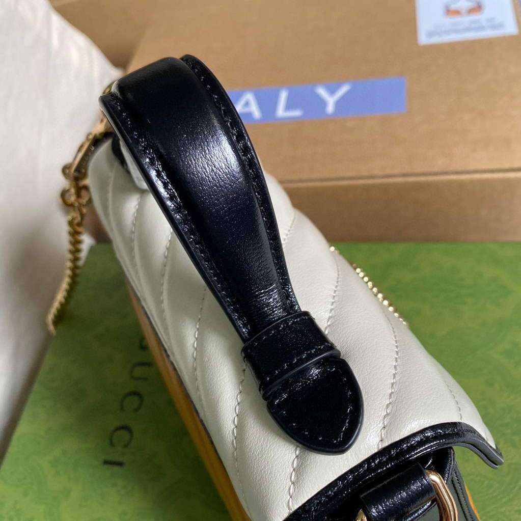 Gucci 583571 GG Marmont Multicolour mini top handle bag Yellow and White