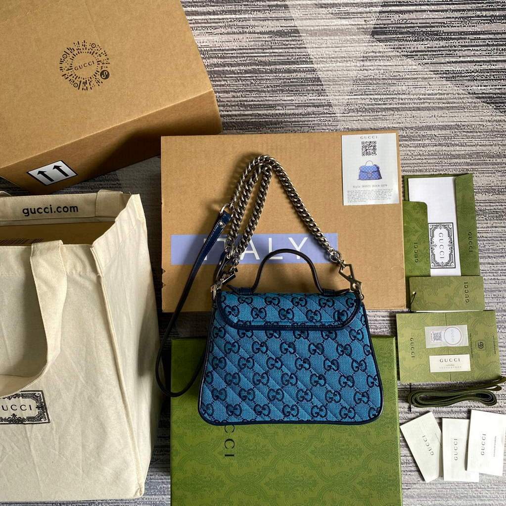 Gucci 583571 GG Marmont Multicolour mini top handle bag Blue