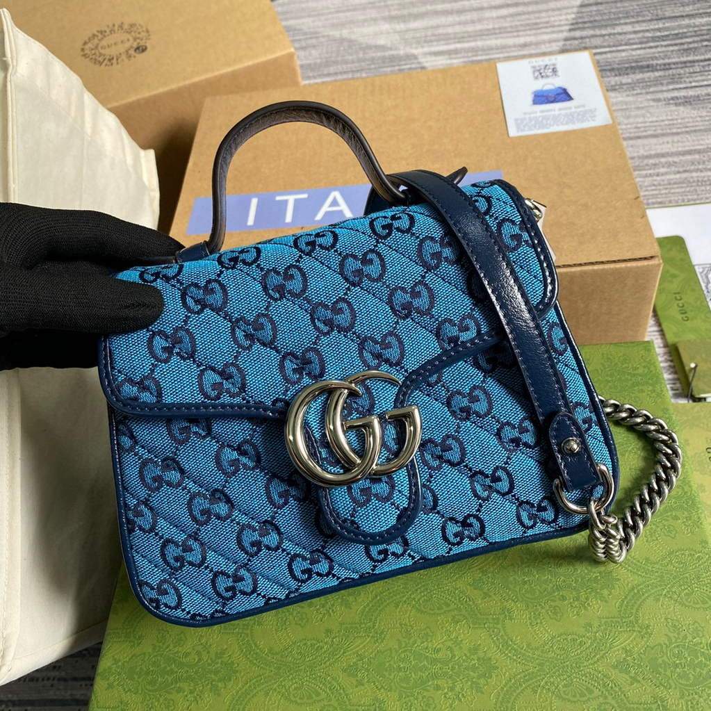 Gucci 583571 GG Marmont Multicolour mini top handle bag Blue