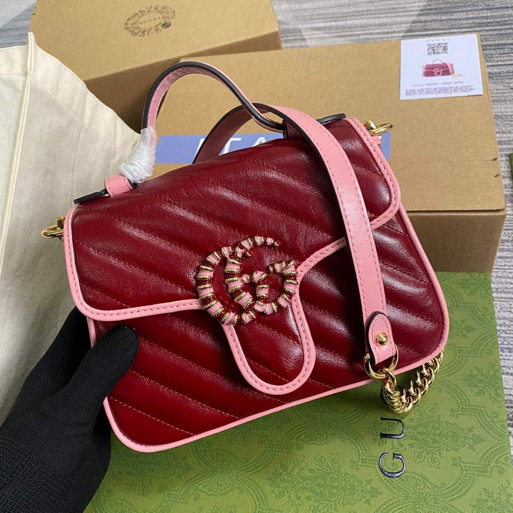 Gucci 583571 GG Marmont Multicolour mini top handle bag Wine Red