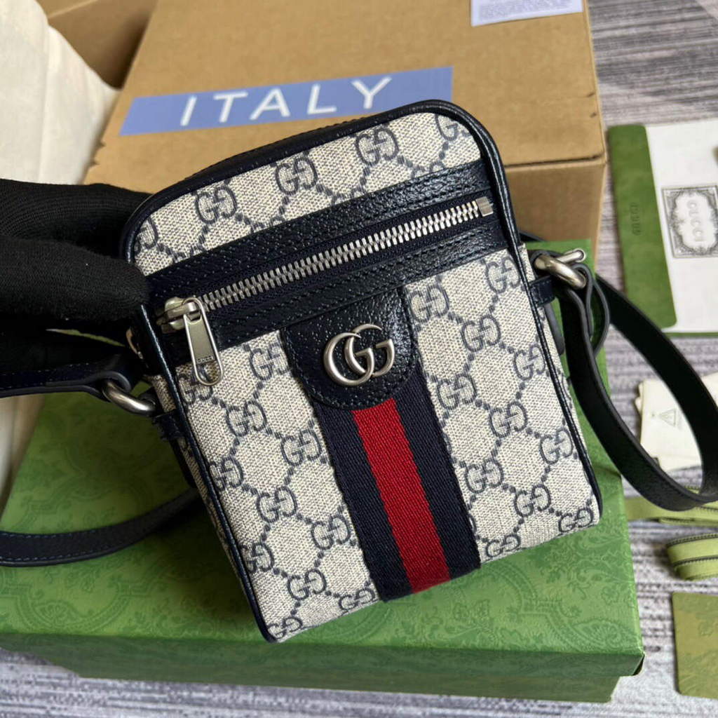 Gucci 598127 Ophidia GG Small Shoulder Bag Beige Blue