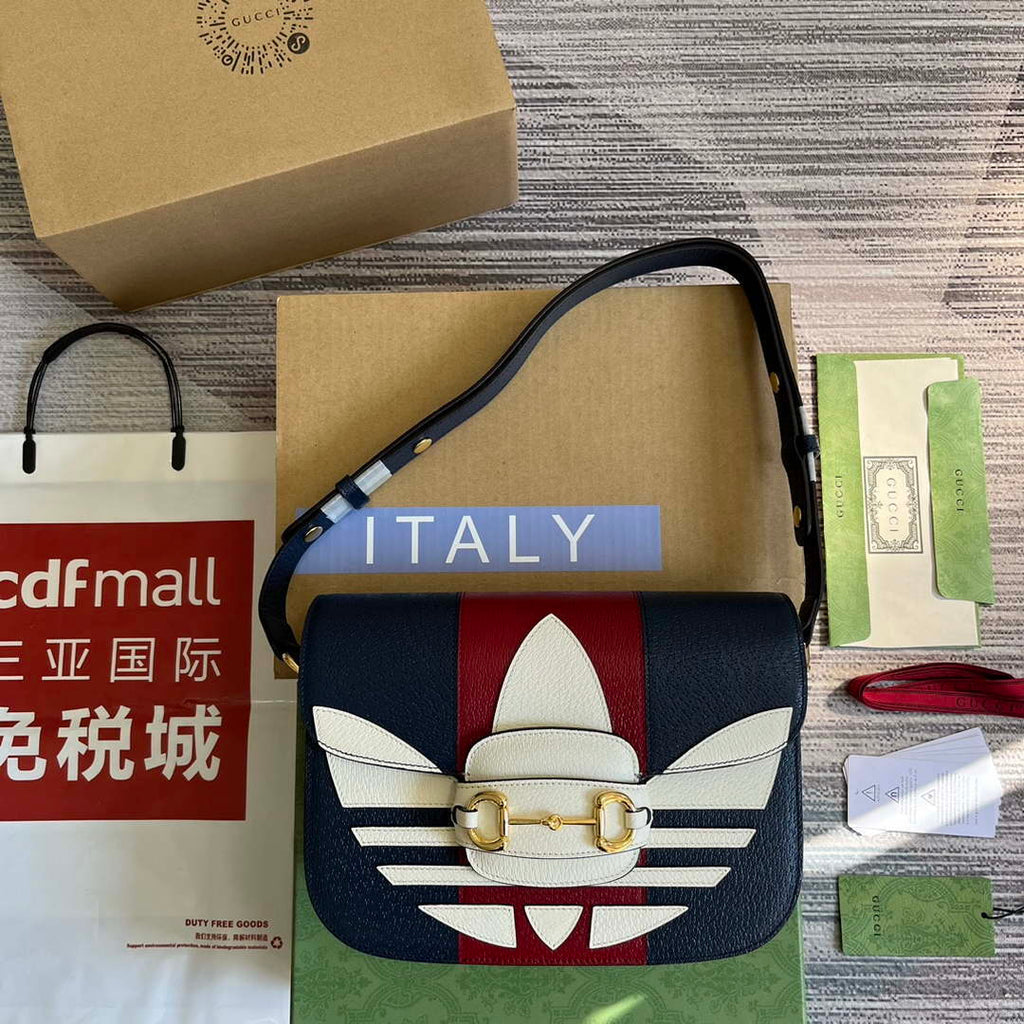 Gucci 602204 Adidas X Gucci Gucci Horsebit 1955 Small Bag Navy& White