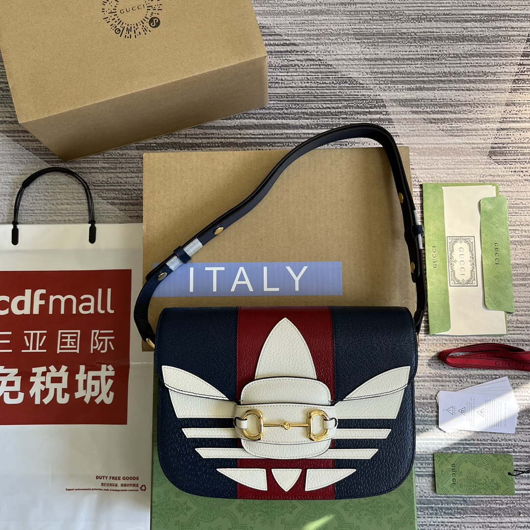Gucci 602204 Adidas X Gucci Gucci Horsebit 1955 Small Bag Navy& White