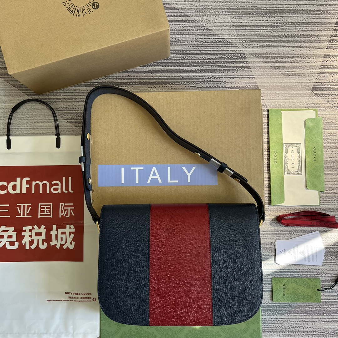 Gucci 602204 Adidas X Gucci Gucci Horsebit 1955 Small Bag Navy& White - Default Title - View 2