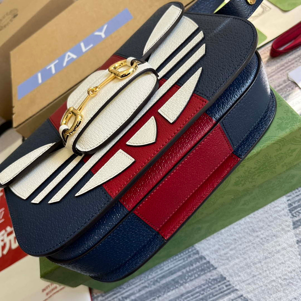 Gucci 602204 Adidas X Gucci Gucci Horsebit 1955 Small Bag Navy& White