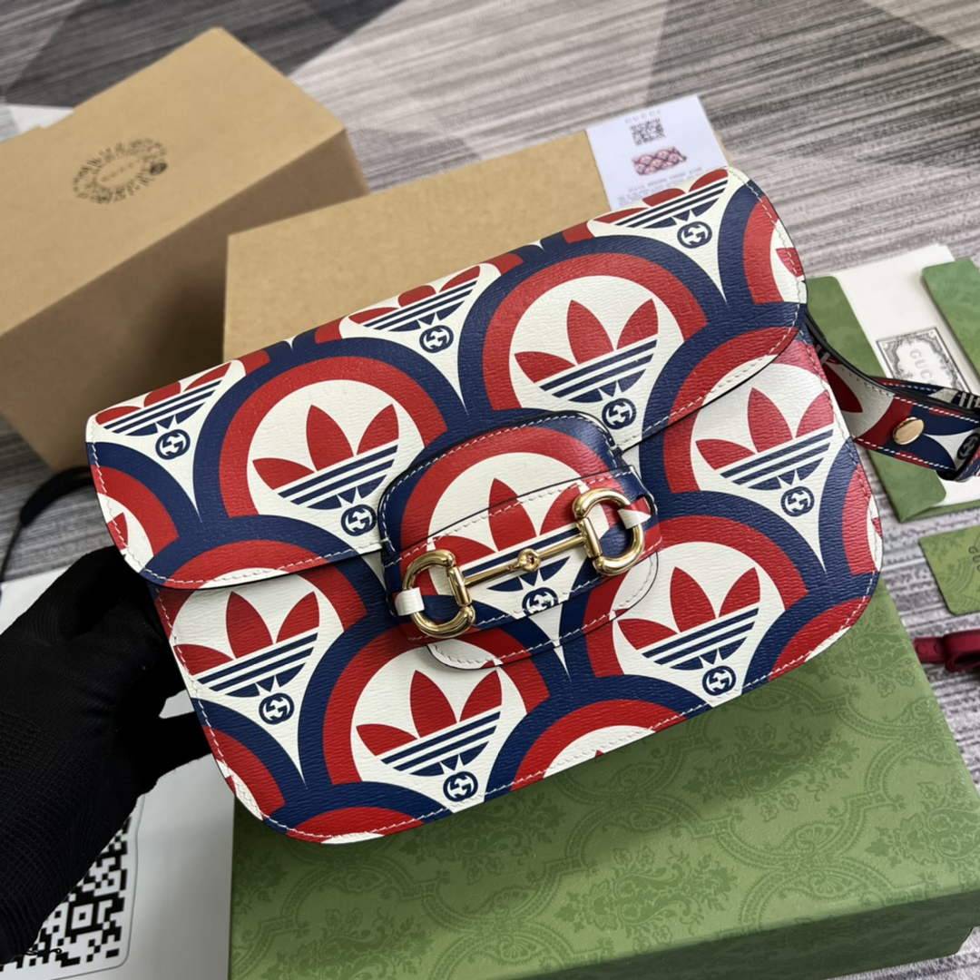 Gucci adidas x Gucci Horsebit 1955 shoulder bag 602204 blue and red leather - Default Title - View 1