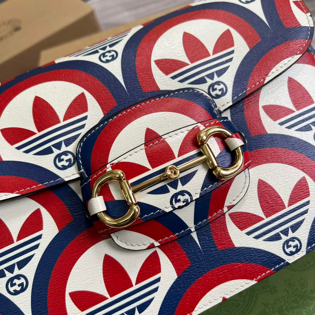 Gucci adidas x Gucci Horsebit 1955 shoulder bag 602204 blue and red leather