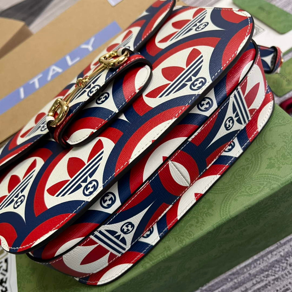 Gucci adidas x Gucci Horsebit 1955 shoulder bag 602204 blue and red leather